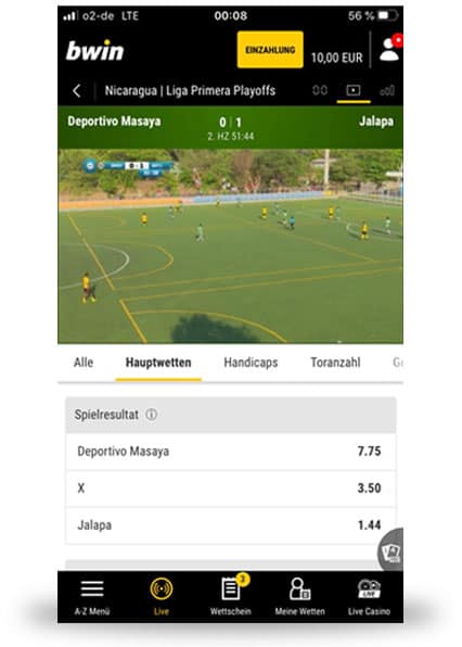 Kostenlose Live Streams in der Bwin Sports App