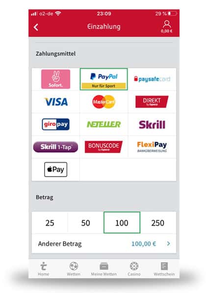 Tipico App Ein- und Auszahlung Paypal