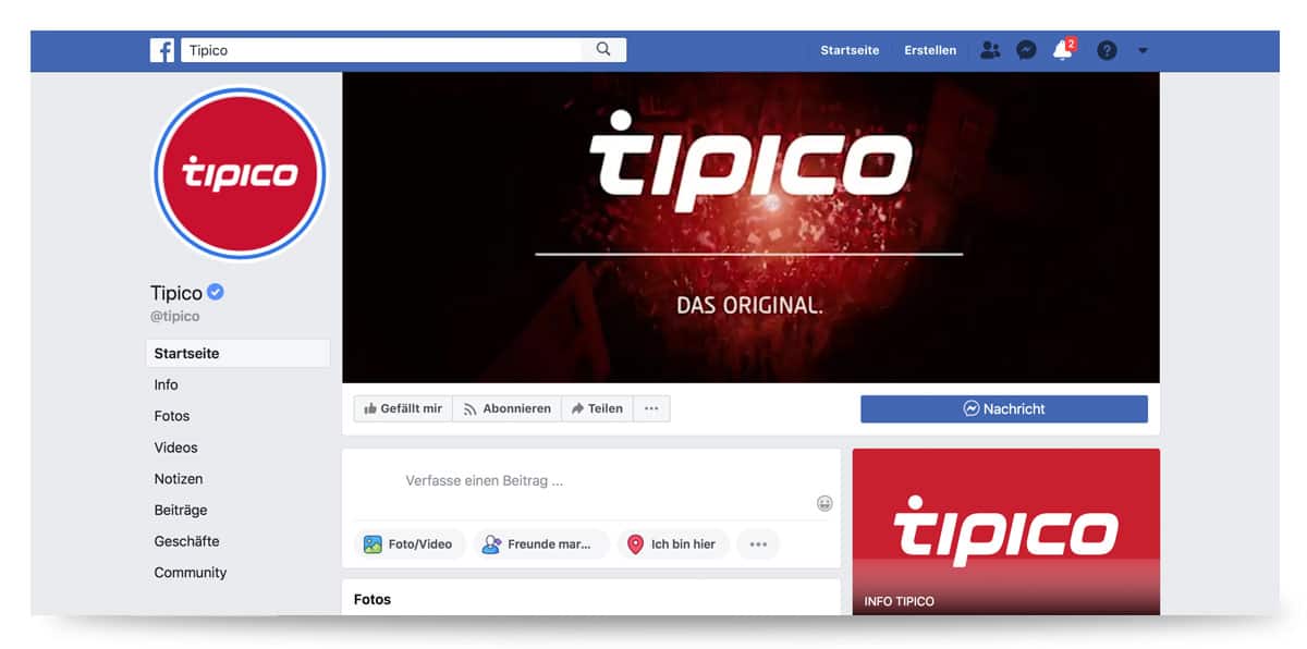 Kontakt über Tipico Facebookseite
