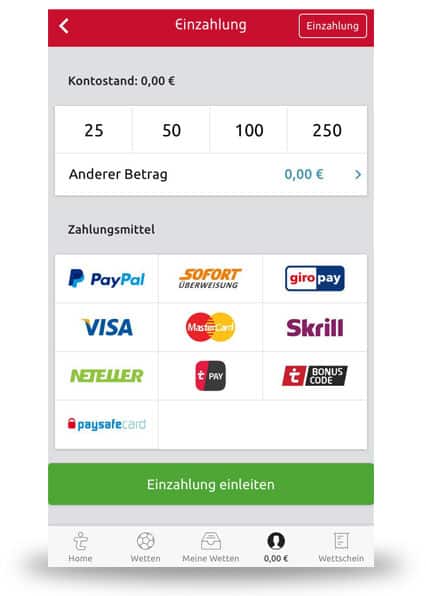 Ein- und Auszahlung mit der Tipico App