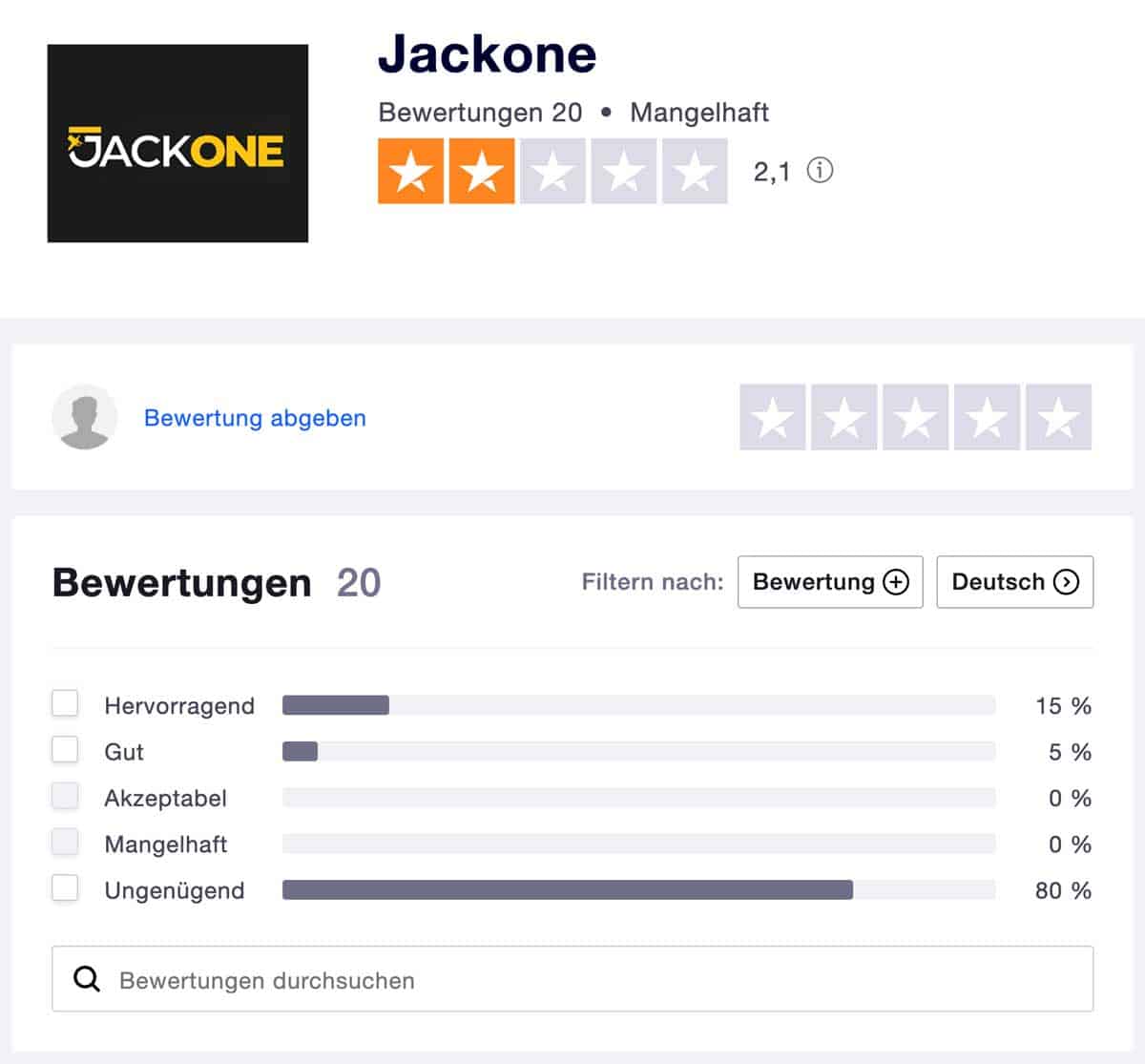 Jackone Erfahrungsbericht trustpilot.com