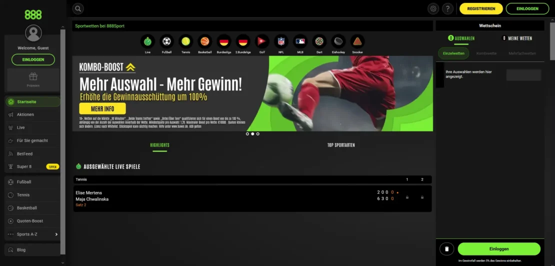 Startseite von 888sport am Desktop