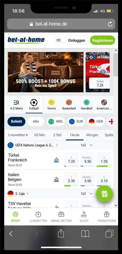 bet at home App Startseite auf dem Smartphone