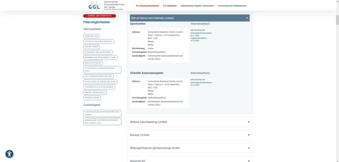 bet at home Eintrag auf der Whitelist der GGL