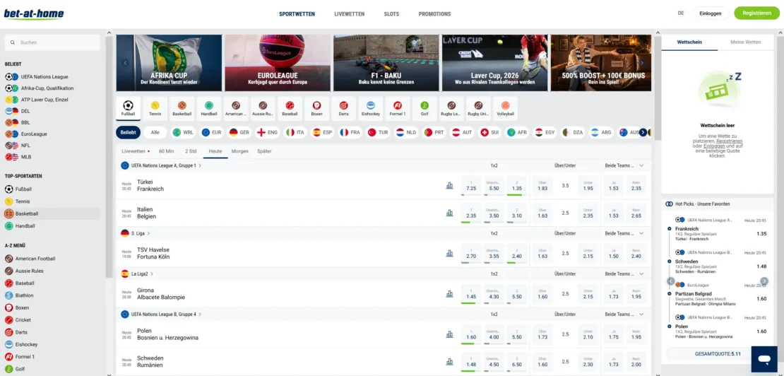 Startseite von bet at home am Desktop