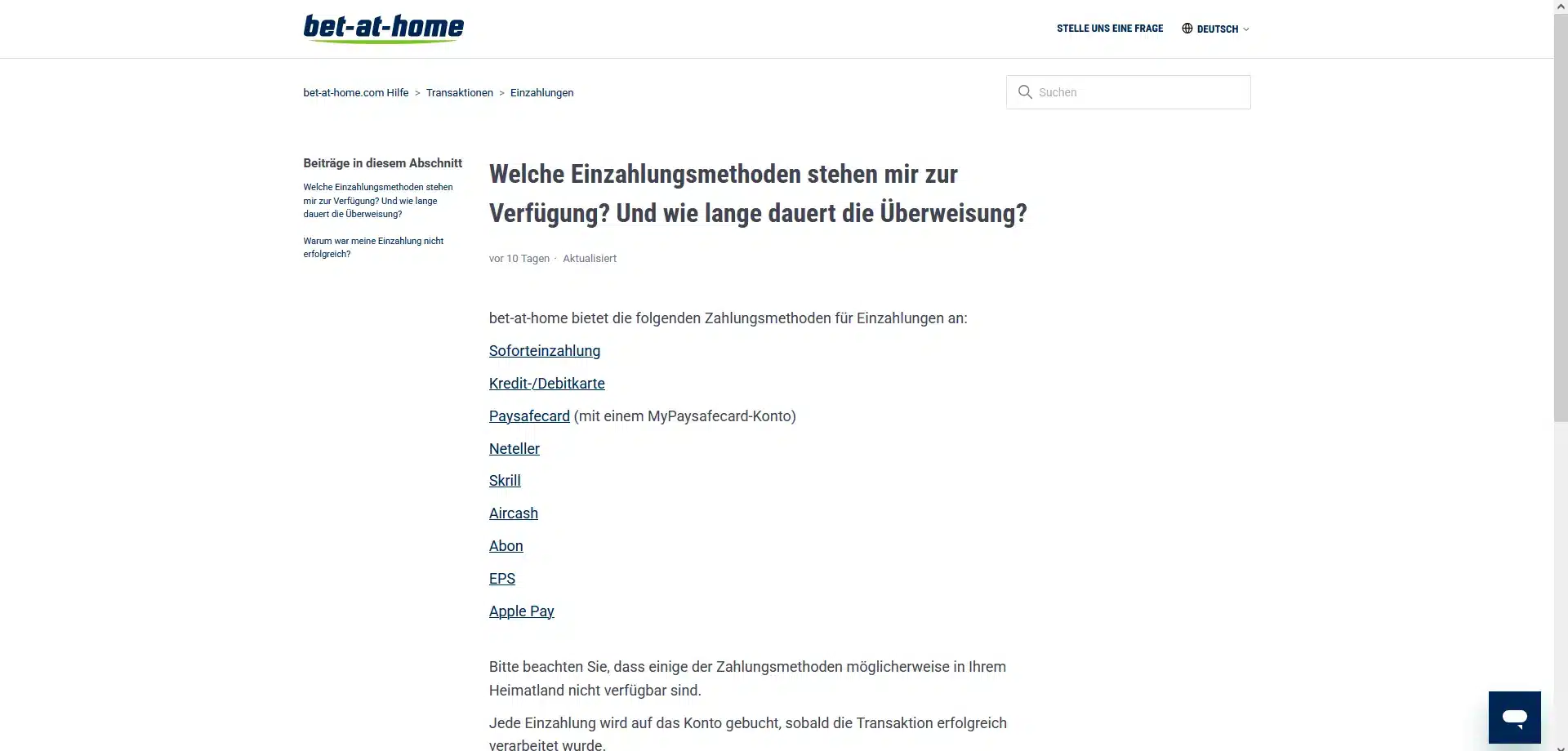 Einzahlungsmethoden bei bet at home