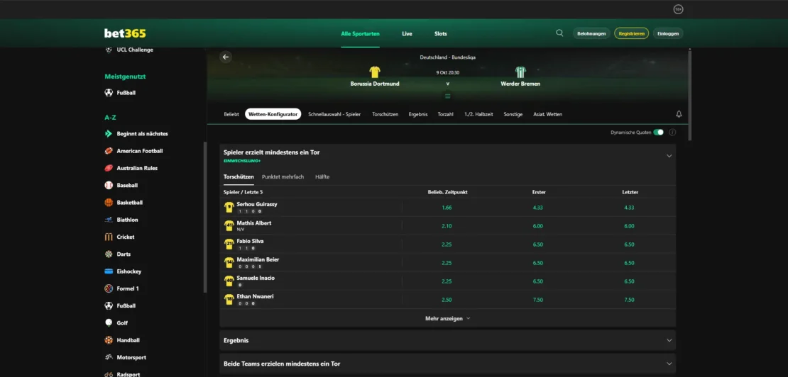 Bet Builder (Wetten Konfigurator) bei bet365