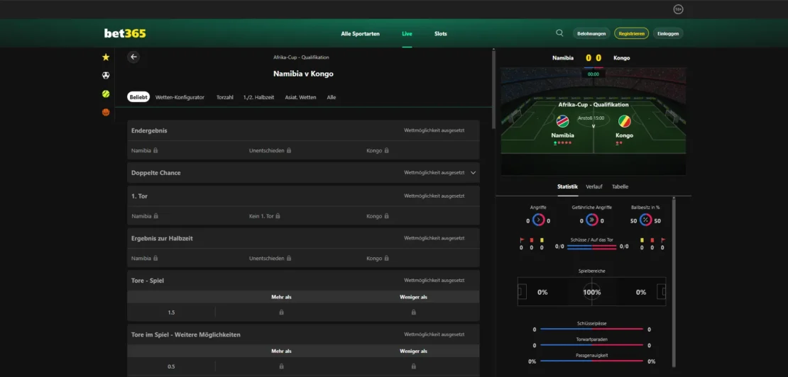 Livewetten Übersicht bei bet365