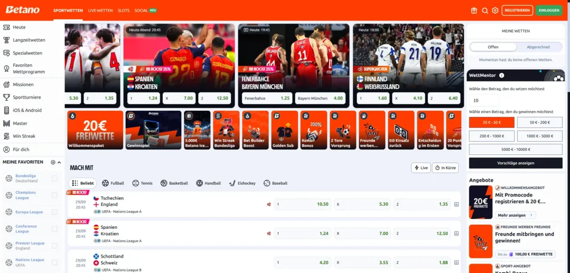 Startseite von Betano am Desktop