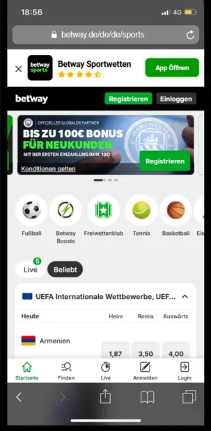 Betway App auf dem iPhone