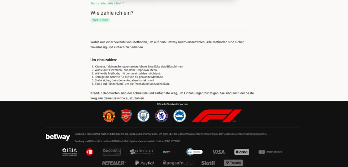 Zahlungsmethoden bei Betway