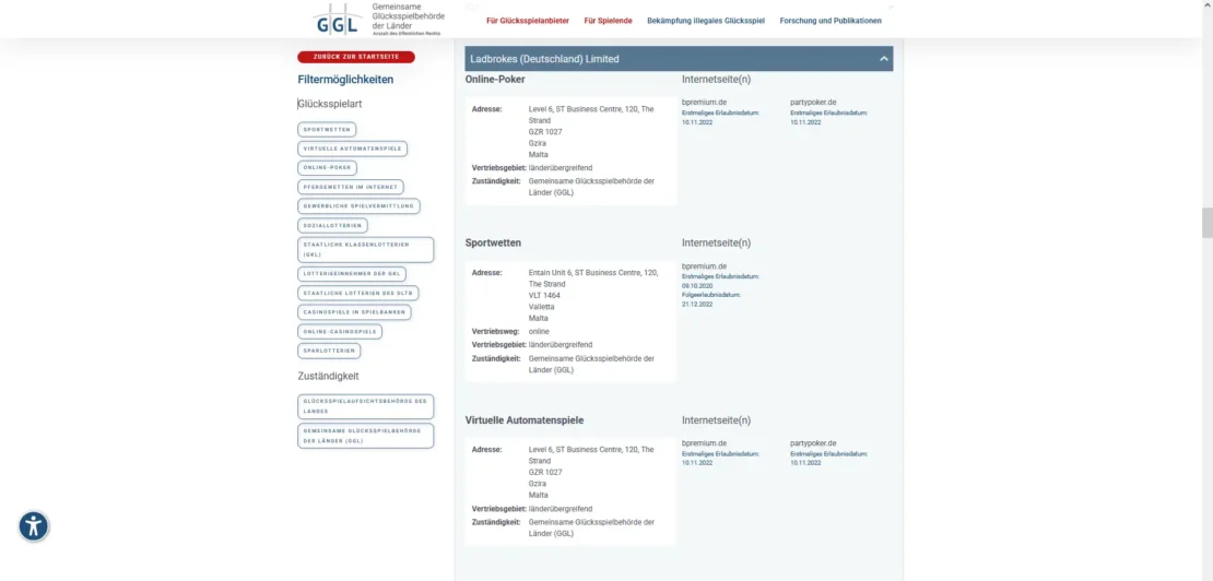 Eintrag von bpremium.de auf der Whitelist der GGL
