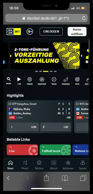 DAZN Bet App auf dem Smartphone