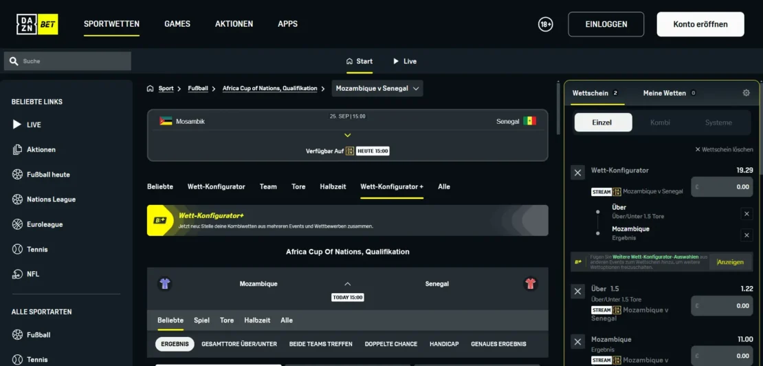 Bet Builder bei DAZN Bet