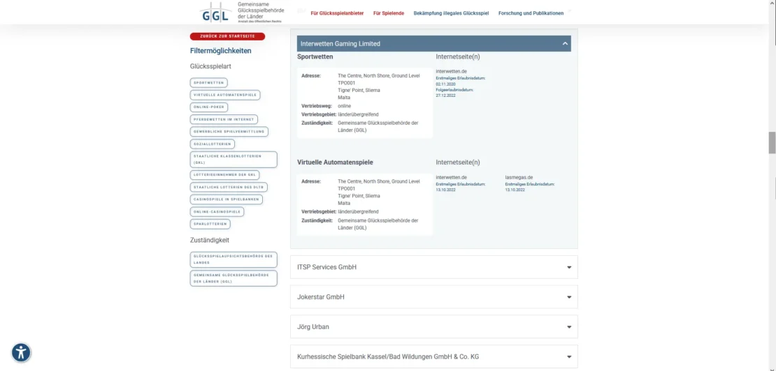 Interwetten Eintrag auf der Whitelist der GGL