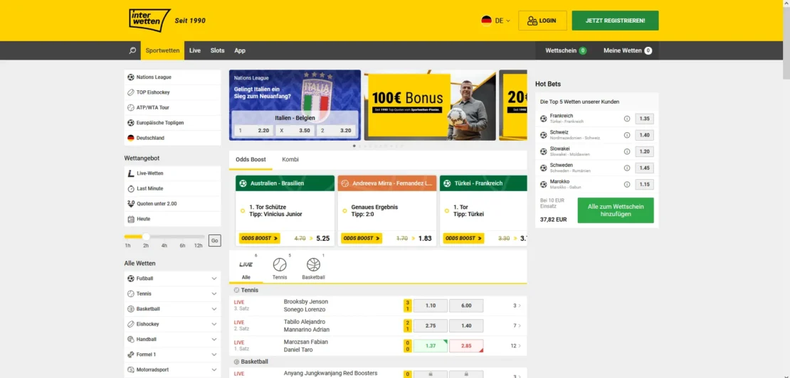 Startseite von Interwetten am Desktop