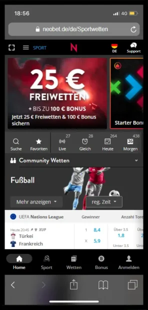 Neobet App auf dem Smartphone