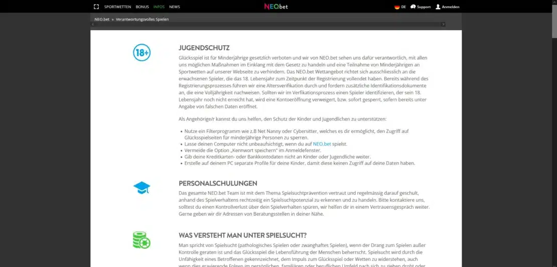 Spielerschutz bei Neobet: Limits und Panik Button