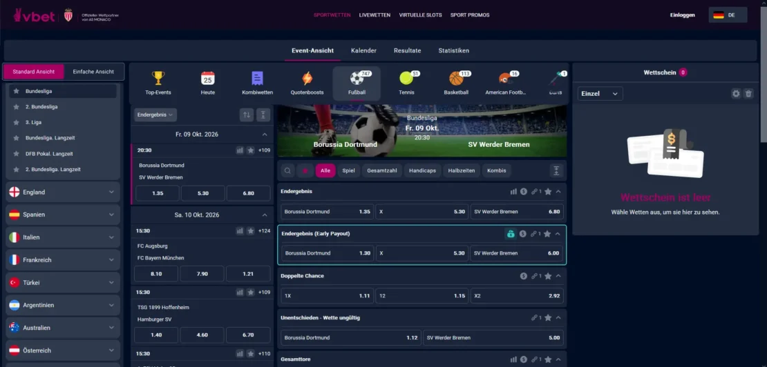 Bundesliga Wetten bei VBET