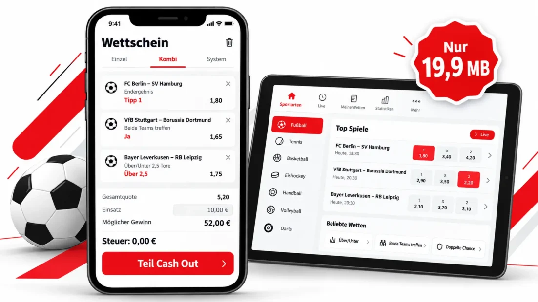 Tiptorro App mit Kombi Wettschein, Teil Cash Out und Gewinn ohne Steuerabzug