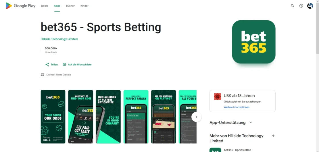 bet365 App bei Google Play mit Entwickler und Altersfreigabe