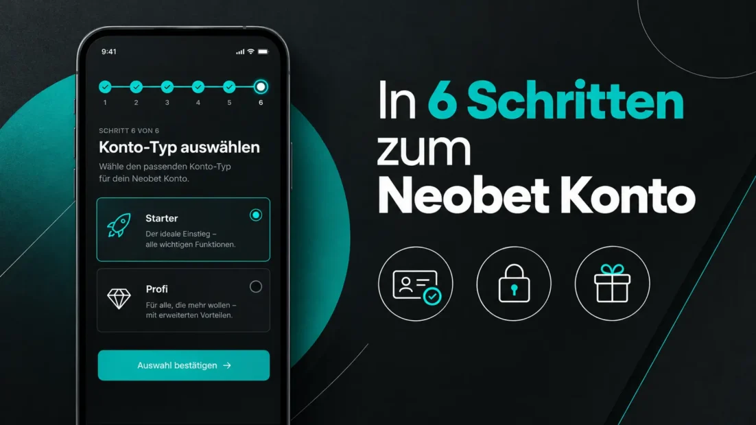 Neobet Registrierung: Anmeldeformular auf dem Smartphone mit sechs Schritten und Bonuswahl Starter oder Profi