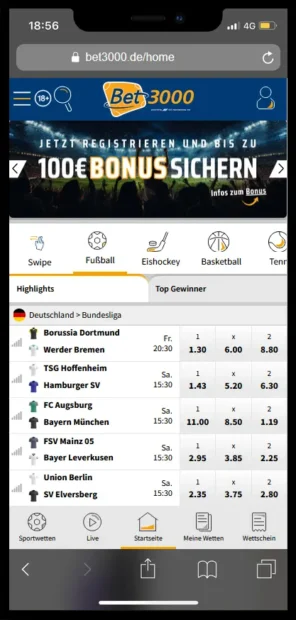 Bet3000 Willkommensbonus auf dem Smartphone