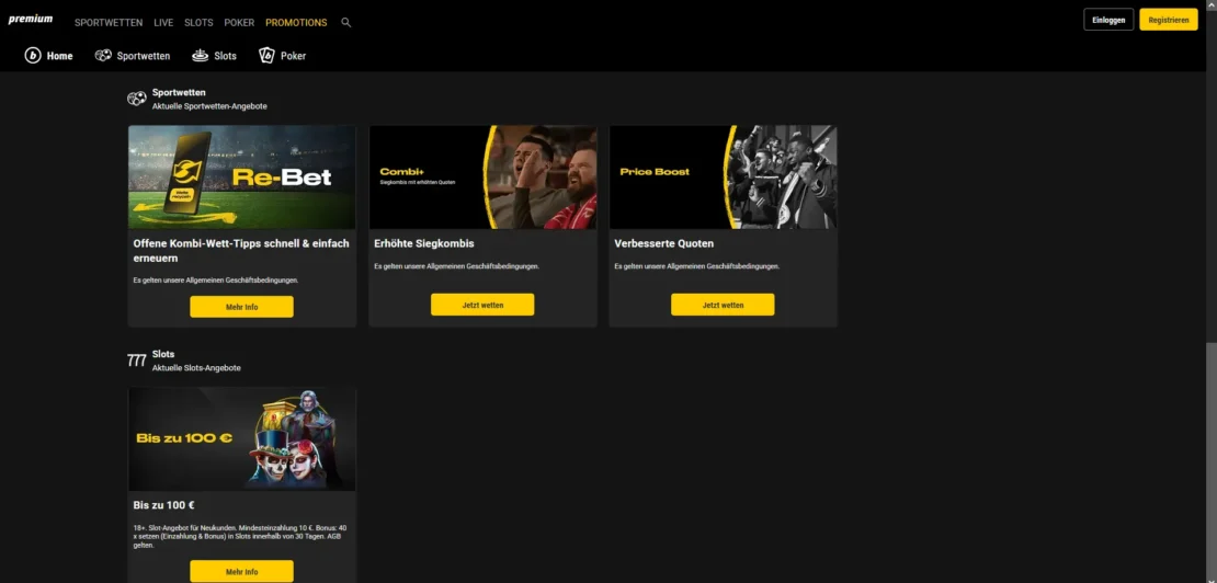 Sportwetten Aktionen bei bPremium mit Re-Bet, Combi+ und Price Boost