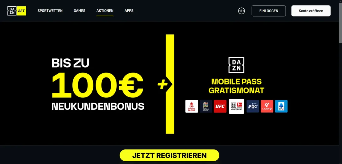 DAZN Bet Neukundenbonus mit 100 Euro, Freebet und DAZN Mobile Pass