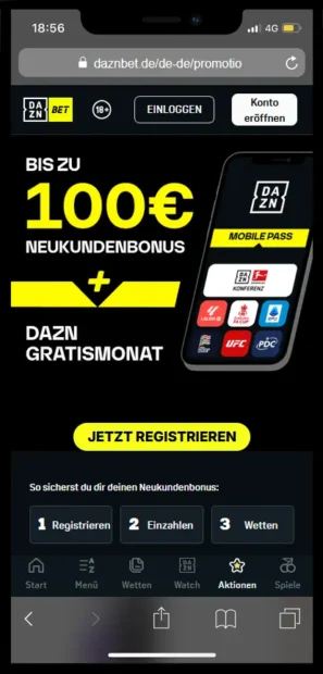 DAZN Bet Neukundenangebot auf dem Smartphone