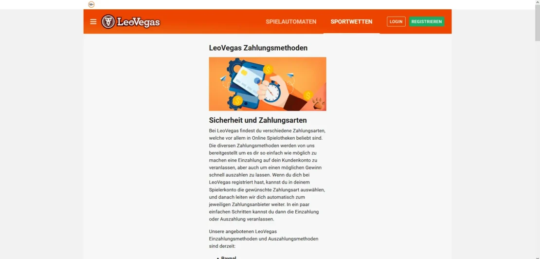 Zahlungsmethoden in der LeoVegas Kasse