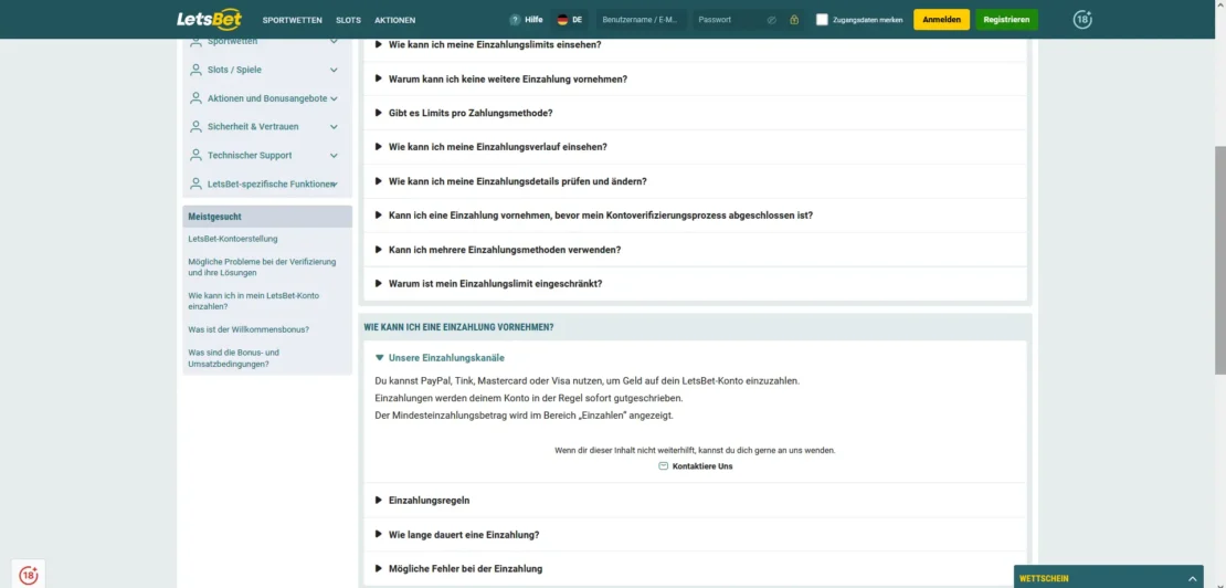 Einzahlungsmethoden bei Letsbet