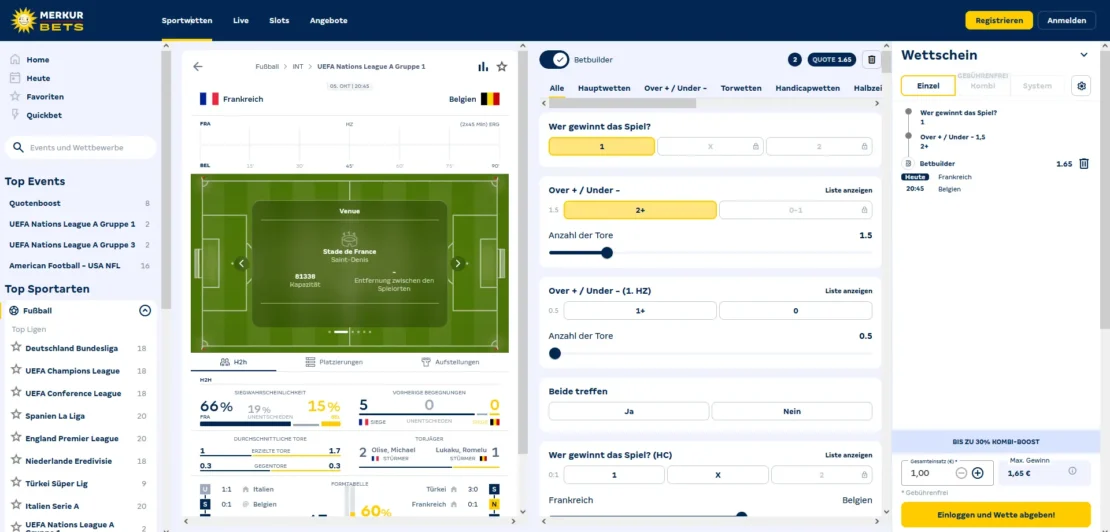 Bet Builder bei Merkur Bets mit kombinierten Märkten