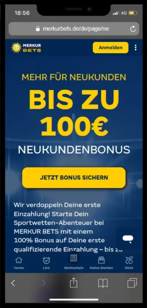 Merkur Bets Bonus vor der ersten Einzahlung wählen statt Promo Code