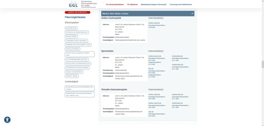 Eintrag von Merkur Bets auf der Whitelist der GGL