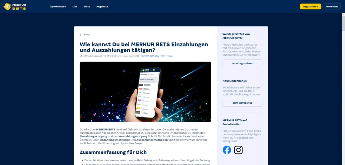 Zahlungsmethoden in der Merkur Bets Kasse