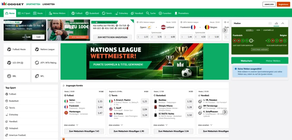 Startseite von Oddset am Desktop