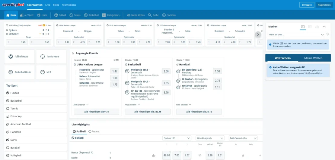 Startseite von Sportingbet am Desktop