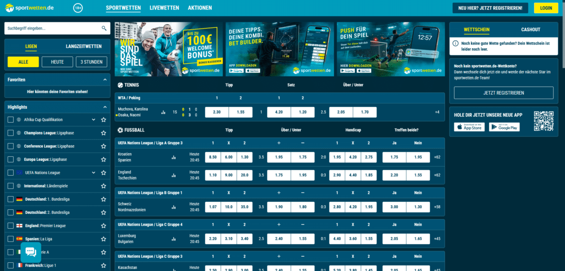 Startseite von Sportwetten.de am Desktop