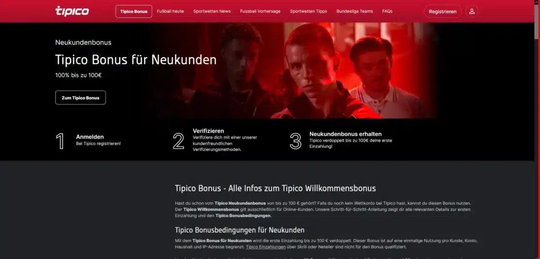 Tipico Neukundenbonus mit 100 Prozent bis 100 Euro