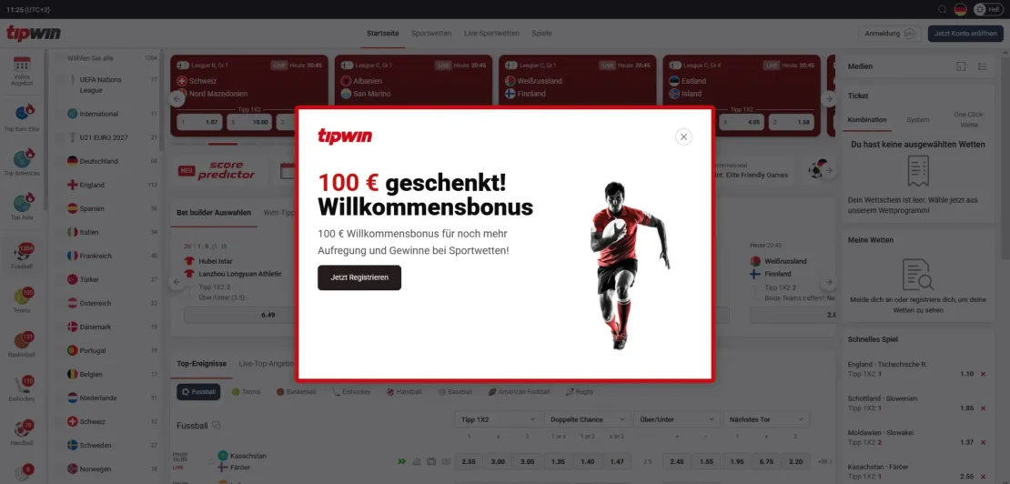 Tipwin Bonus mit 100 Prozent bis 100 Euro