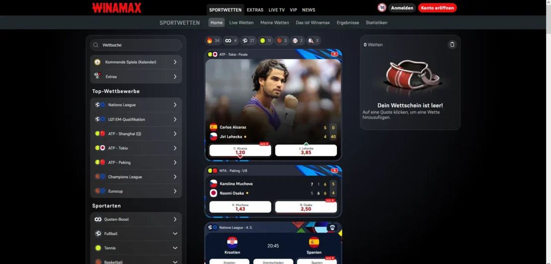 Startseite von Winamax am Desktop