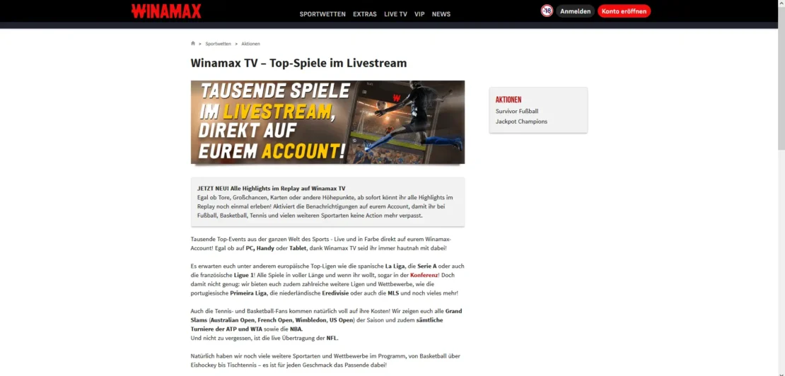 Winamax TV Übersicht mit Erklärung der Livestreams